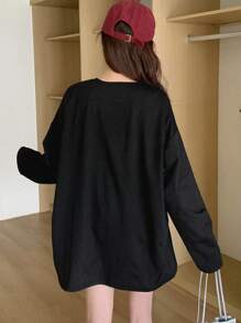 DAZY Women's Long Sleeve Round Neck Printed T-Shirt With Slogan,Fall Clothes,Back To School Clothes Graphic Tee - Black - View 2