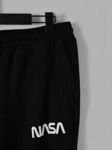 EURMUSE Men's Letter Printed Hooded Sweatshirt And Jogger Pants Set - Burgundy - View 5
