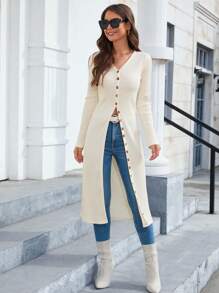 Chiquease Chaqueta casual de corte entallado, de un solo botón con cuello en V y patrón acanalado - Albaricoque - Ver 6