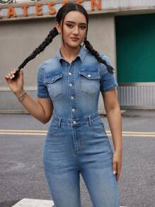 SHEIN EZwear 女士修身牛仔連身褲