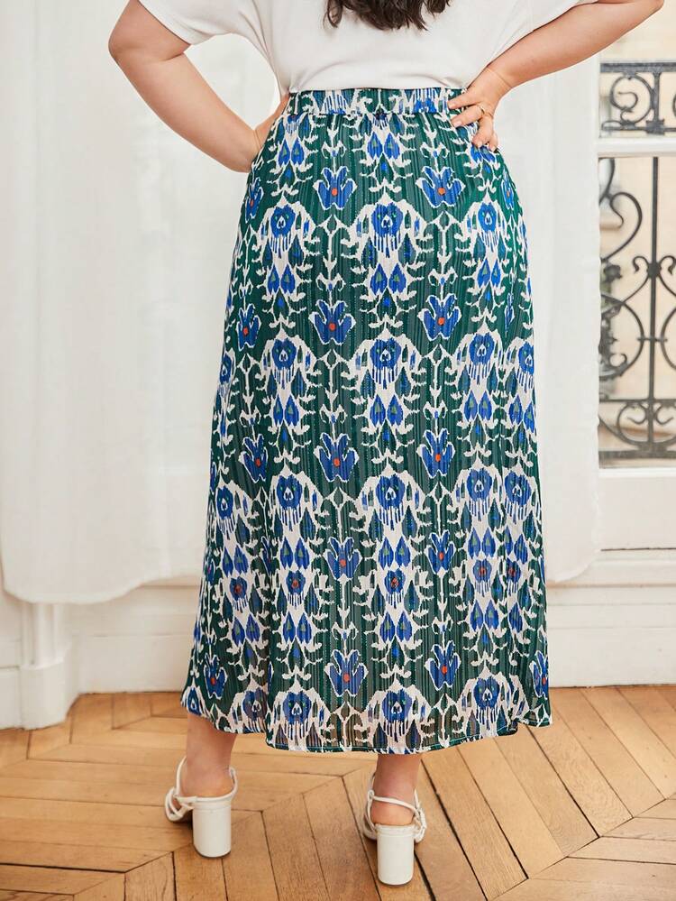 Plus Size Women's Flower Print Skirt