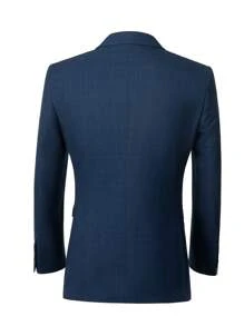 Furuyal Men's Plaid Suit Three Pieces Set With Suit Vest And Pants - Dusty Blue - View 2