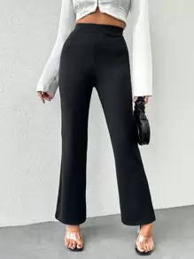 EURMUSE Solid Color High Waisted Flared Pants - Black - View 1
