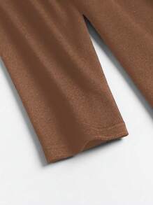 SHEIN LUNE Plus Size Women's Off Shoulder Long Sleeve T-Shirt - Brown - View 3