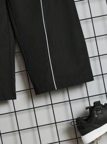 SHEIN Boys' Loose Fit Athleisure Wide Leg Pants With Letter Patch - Black - View 10