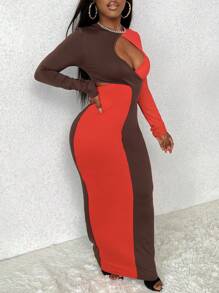 Slaydiva Vestido Entallado Con Huecos En Bloque De Color - Multicolor - Ver 3