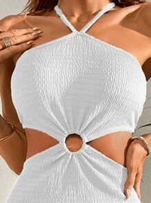 SHEIN VCAY Tie Back Halter Neck Sleeveless Dress - White - View 7