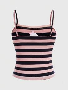 ROMWE Kawaii 涉谷女孩骷髅条纹蕾丝吊带背心 - 彩色 - 查看 2