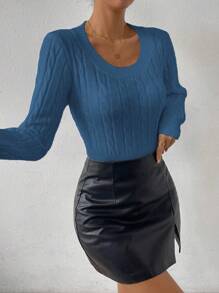 Chiquease Suéter de punto de cable de ajuste ceñido para mujer, para otoño e invierno - Azul - Ver 5