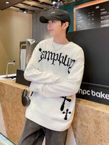 Manfinity Roghcode Men'S Letter Pattern Drop Shoulder Long Sleeve Sweater