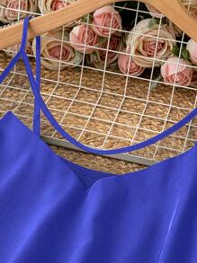 Calvaya 大尺碼女裝網紗拼接背心上衣 - 藍色 - 查看 3