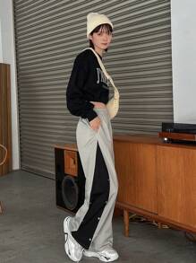 FRIFUL Women'S Loose-Fit Colorblock Wide-Leg Pants - Grey - View 2