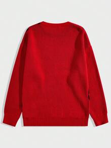 ROMWE MEN Goth Men's Spider Web Knitted Sweater With Long Sleeves - Red - View 2