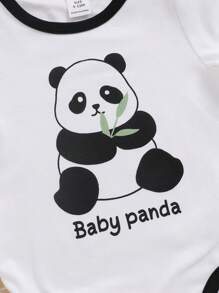 SHEIN Baby Boys' Cute Panda & Tiger Pattern Color Block Bodysuit Hat 4pcs Outfit Set - Multicolor - View 3