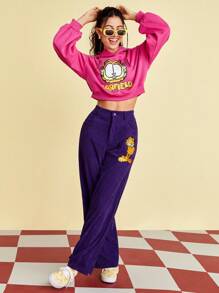 GARFIELD | SHEIN 卡通印花短版連帽衫 - 粉色 - 查看 3