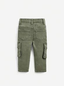 SHEIN 嬰兒男孩休閒中腰寬鬆直腳牛仔裝貨物長褲 - 軍綠色 - 查看 2