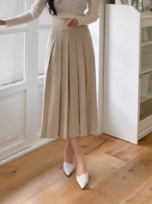 DAZY 高腰百褶裙 - 卡其色 - 查看 4