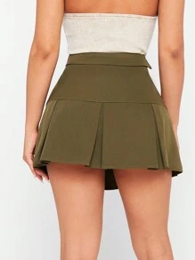 Hauture Flap Pocket Pleated Hem Skirt - Army Green - View 2