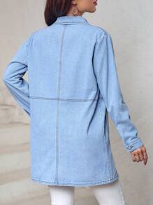 SHEIN LUNE Zipper Front Long Sleeve Denim Jacket - Blue - View 2