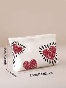 ROMWE Heart Pattern Reversible Printed Velvet Cosmetic Bag - Multicolor - View 5