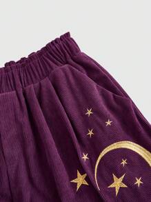 ROMWE Hippie Women's Pattered Shorts With Celestial Embroidery Of Sun, Moon & Stars - Purple - View 4