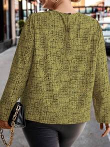 SHEIN Clasi Kích thước lớn Của phụ nữ Đàn hồi Kéo dài bốn chiều In Vòng cổ & Chi tiết xếp nếp Áo - xanh quân đội - Xem 2