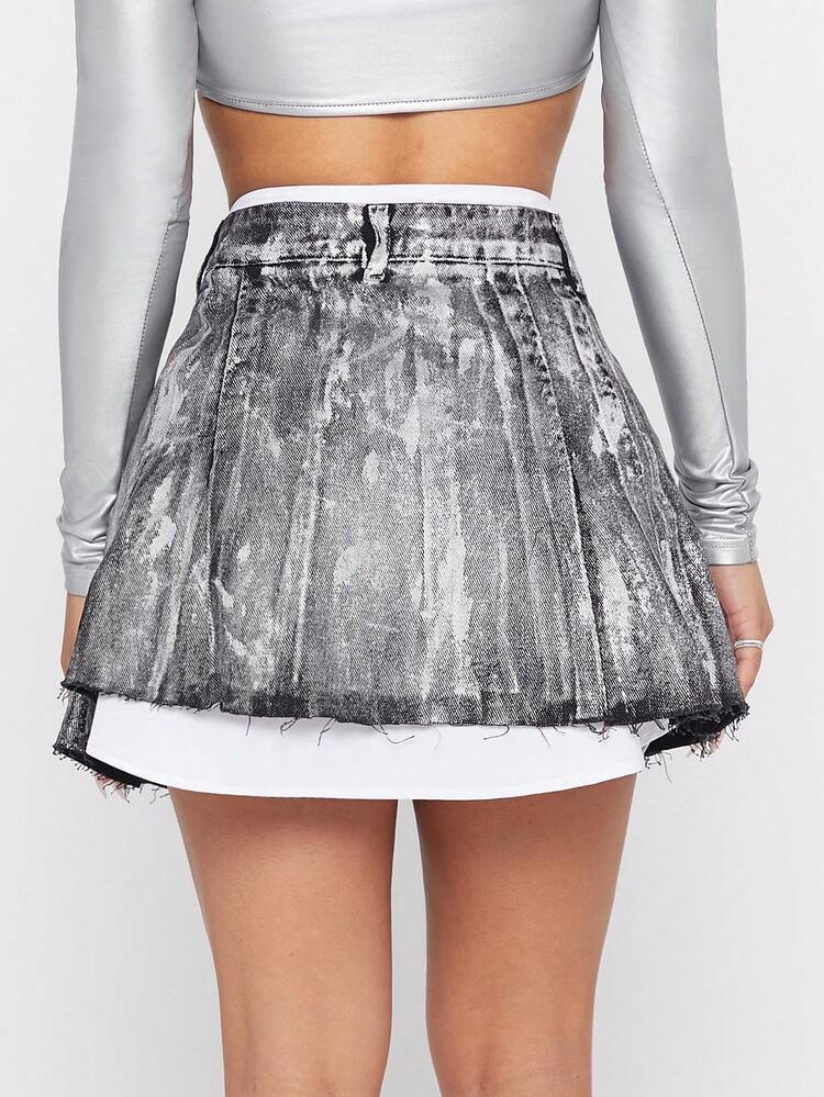 Pleated Denim Poplin Underlay Skirt