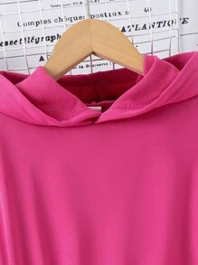 SHEIN Tween Girls' Long Hooded Sweatshirt With Drawstring - Hot Pink - View 6