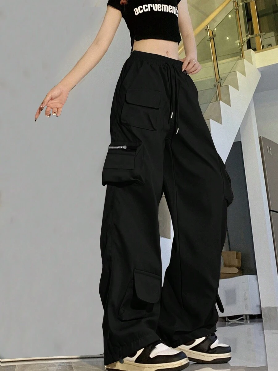 Multi-Pocket Cargo Pants - Black - View 1
