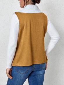 Flirla Plus Size Casual Sleeveless Padded Vest For Autumn/Winter - Khaki - View 2