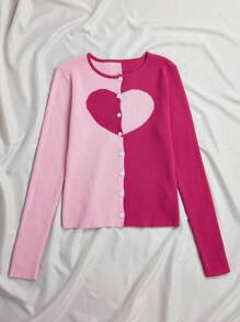 Chiquease 拼色長袖針織外套 - 玫紅色 - 查看 3