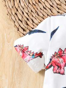 嬰兒男童恐龍印花短袖t恤和牛仔短褲套裝 - 白色 - 查看 6