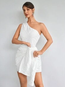 Aloruh Váy quấn vai hở bèo nhún Jacquard lãng mạn dành cho nữ, phù hợp cho đám cưới, kỳ nghỉ xuân/hè - trắng - Xem 6