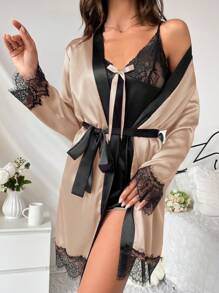 Lace Splice Homewear Set - Apricot - View 4