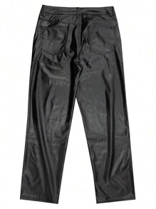 Men'S Faux Leather Pants - Black - View 2