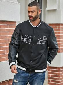 Manfinity Homme Męski Rozmiar Plus Wzór liter Rozpinane Swetry Z Pasiaste wykończenie I Guziki z przodu - Czarne - Zobacz 3