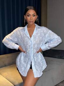 Zolique Textured Long Sleeve Shirt - Blue - View 3