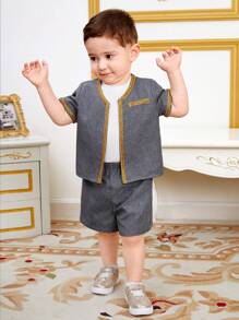 SHEIN Ensemble de chemise patchwork à manches courtes et de shorts à taille élastique pour bébé garçon
