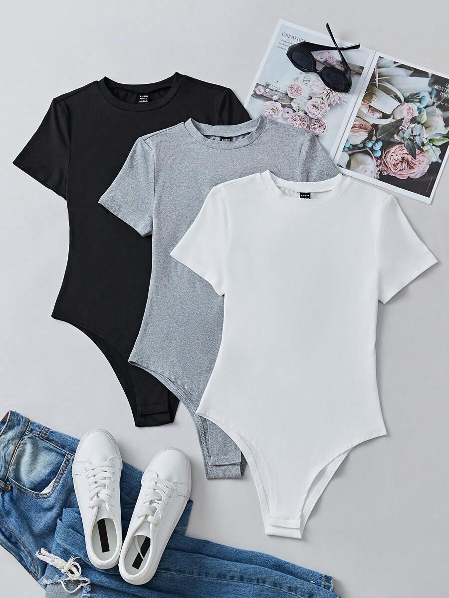 SHEIN Unity 女士短袖貼身連體衣 - 彩色 - 查看 1