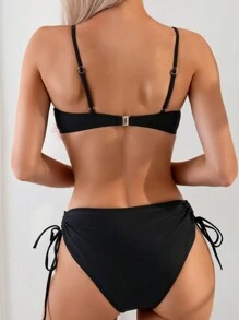 SHEIN Swim Ladies' Contrast Color & Frill Trim Bikini Set Summer Beach