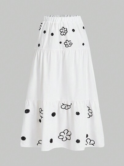 Fairycore Vintager Und Frischer Landhaus Frühling/sommer A-linien Rock Mit Lockerer Passform Und 3d Blumenstickerei Design Für Frauen