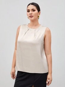 BizChic بلوزة نسائية بقبة دائرية و بدون أكمام، مقاس كبير