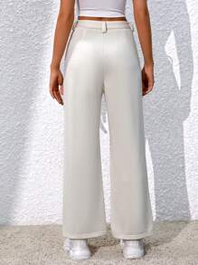 SHEIN Unity Women's Loose Fit Pants With Slogan Print Fall Cloth For Women - Apricot - View 2