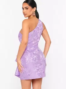 Hauture One Shoulder Floral Jacquard Bow Dress