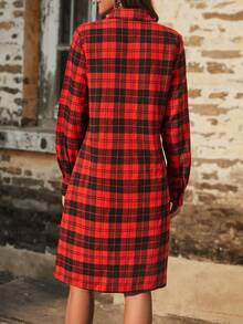 SHEIN Clasi 女性格子印花長袖連衣裙 - 紅色 - 查看 2