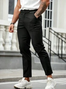 Manfinity Homme Men'S Solid Color Suit Pants - Black - View 1