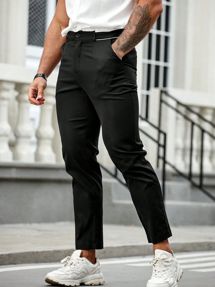 Manfinity Homme Men'S Solid Color Suit Pants - Black - View 1