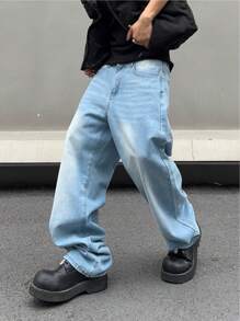 Manfinity EMRG Men's Straight Leg Jeans Baggy Jeans - Light Wash - View 5