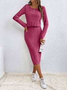 SHEIN Frenchy Women's Round Neck Long Sleeve Dress - Pink - View 1