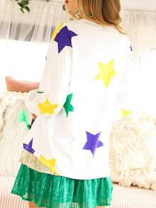 Áo cánh tay dài cổ tròn in hình ngôi sao Mardi Gras phong cách Boho dành cho nữ - trắng - Xem 2